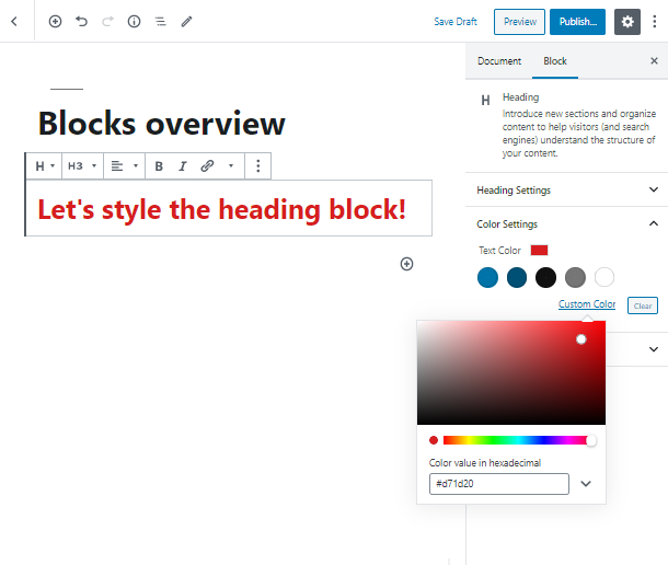 color Heading WordPress block