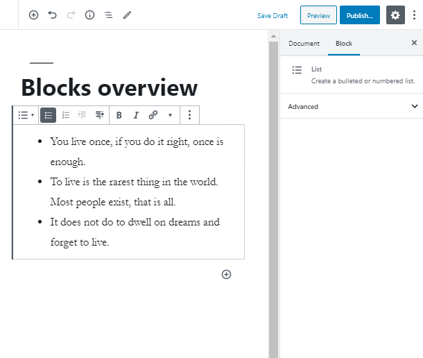 add List WordPress Block  