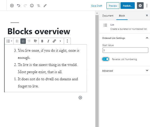 apply reverse list numbering