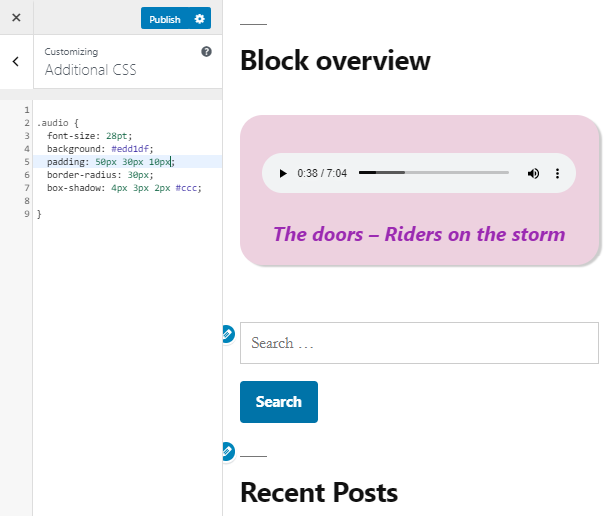 customize Audio WordPress block