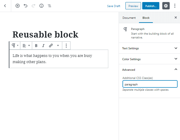 wordpress reusable image and text blocks