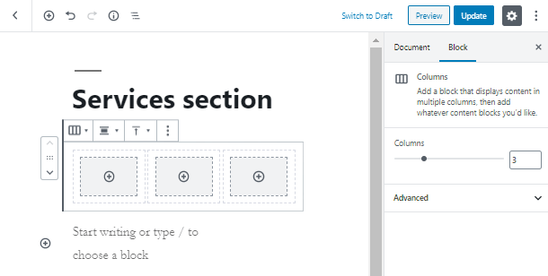 services section in website