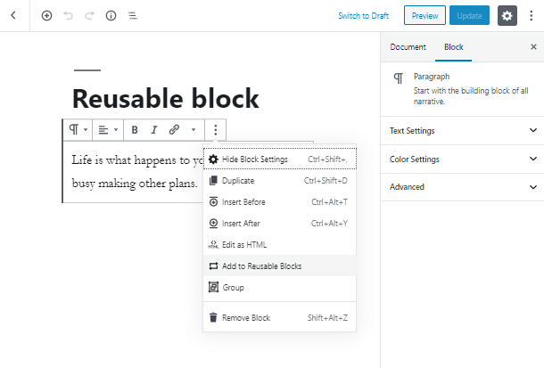 add to reusable blocks