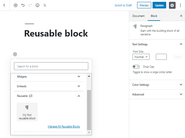 add a reusable block