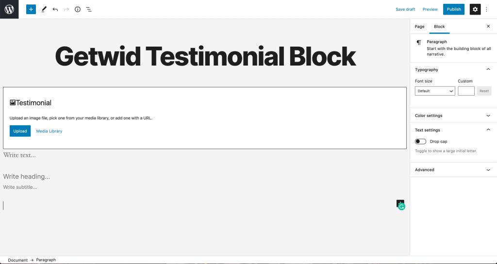 Testimonial block by Getwid