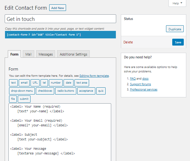 WordPress Contact Form example form