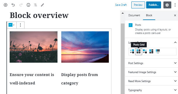 choose layout for posts block