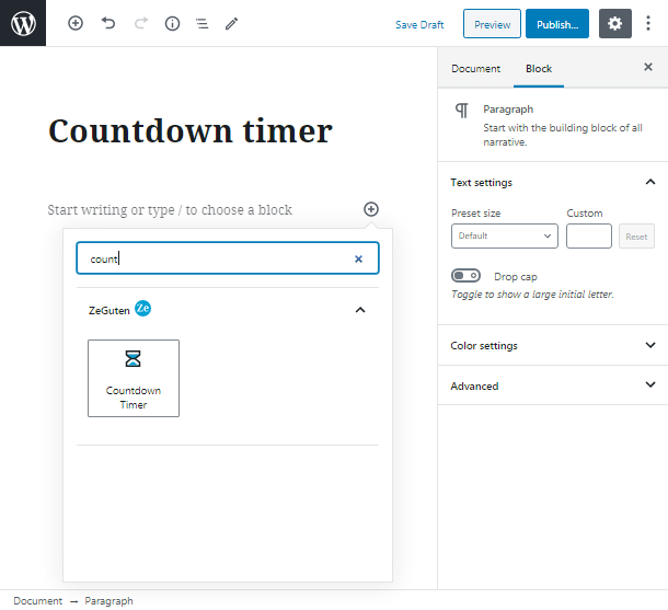 add block countdown timer wordpress widget