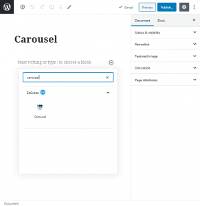 WordPress Carousel Block for Gutenberg in ZeGuten plugin