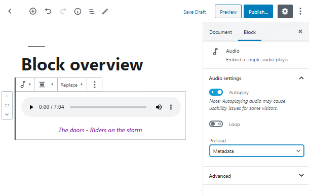 add a title for Audio WordPress block