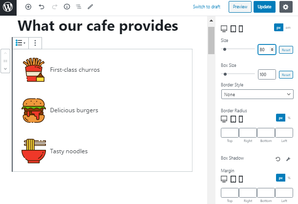 change size SVG icons wordpress