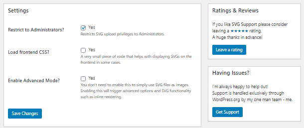 set options SVG icons wordpress