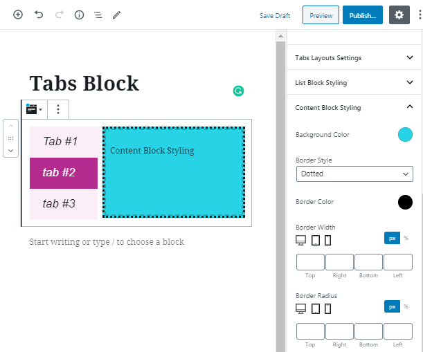 ZeGuten Tabs Block overview
