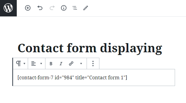 Contact form displaying 