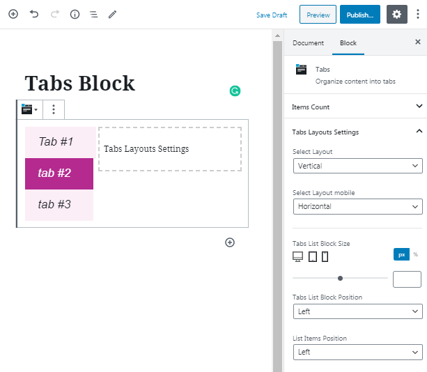 ZeGuten Tabs Block overview