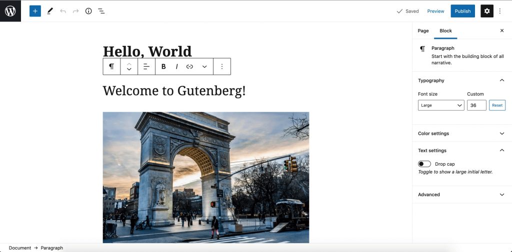 Gutenberg block editor