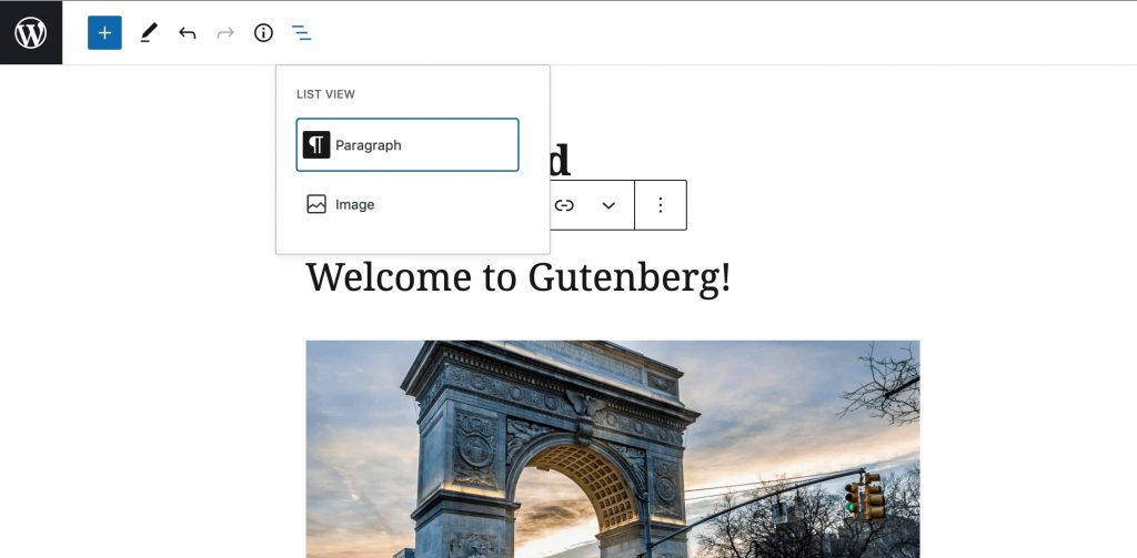 Gutenberg navigation