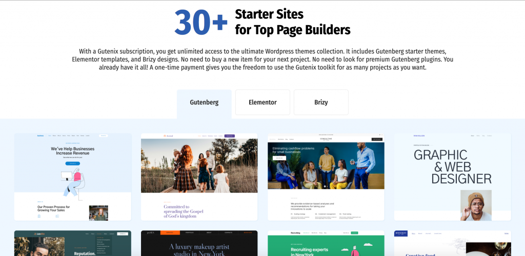 Gutenix starter sites for WordPress block editor