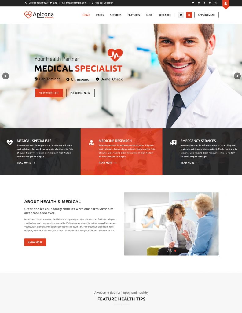 Apicona Medical WordPress Theme