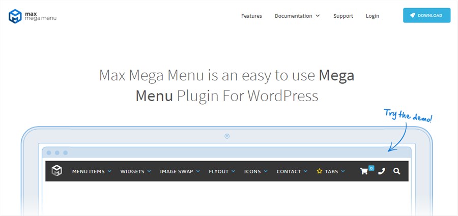 Screenshot of the Max Mega Menu plugin homepage.