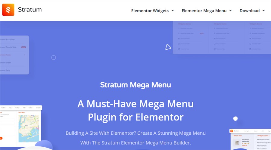 Screenshot of the Stratum Mega Menu demo page.