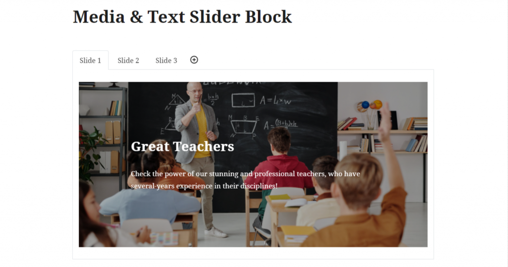 Getwid Media & Text Slider block