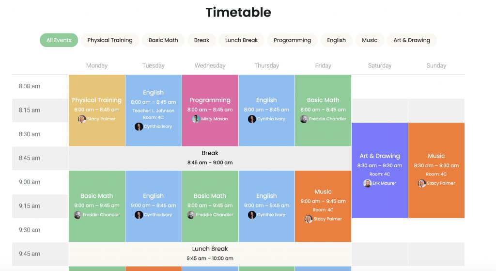 Timetable & Schedule Events 1