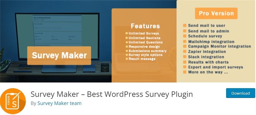 Screenshot of the Survey maker plugin from the WordPress offiicial website.