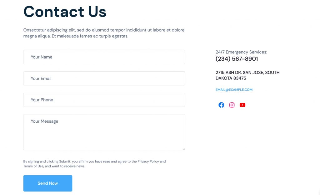 Plumber Website Template Contact Form