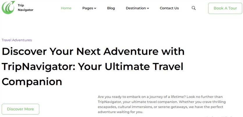 Screenshot of the Trip Navigator template.
