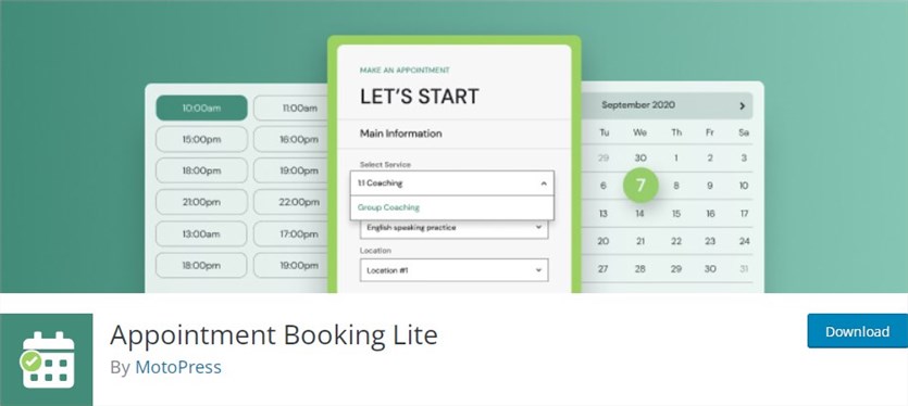 Appointment Bookings Lite plugin homepage.