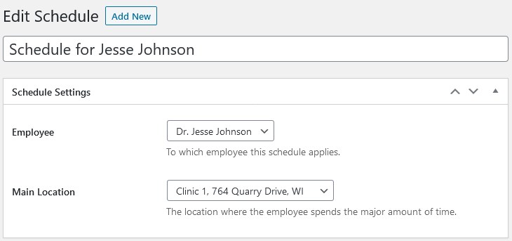 Schedule settings in the MotoPress Appointment Booking Lite plugin.