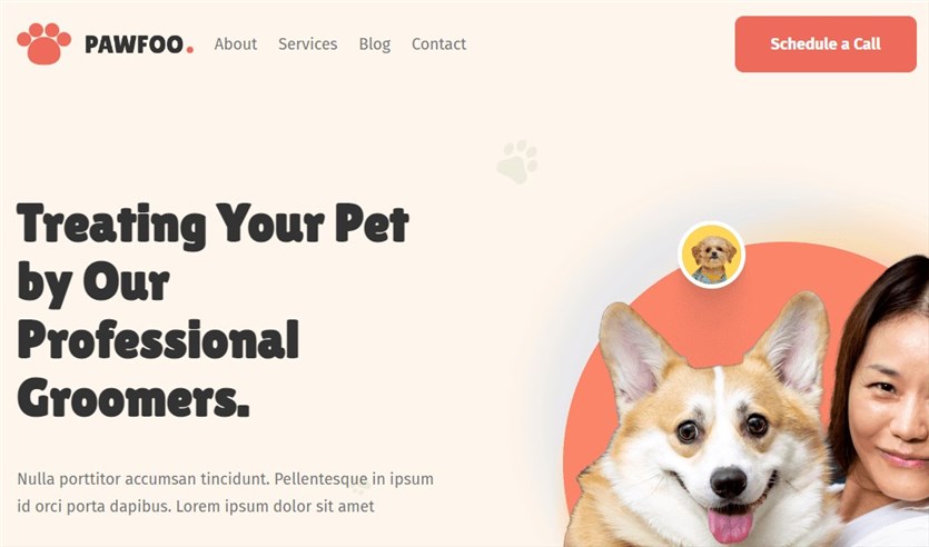 Suki Brizy template for pets website in orange colors.