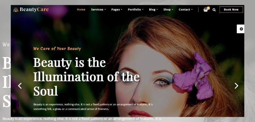Collage of the Beautycare makeup artist website templates in dark mode.