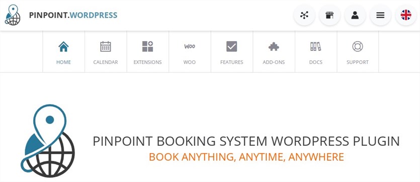 Screenshot of the Pinpoint Booking System WordPress Plugin homepage.