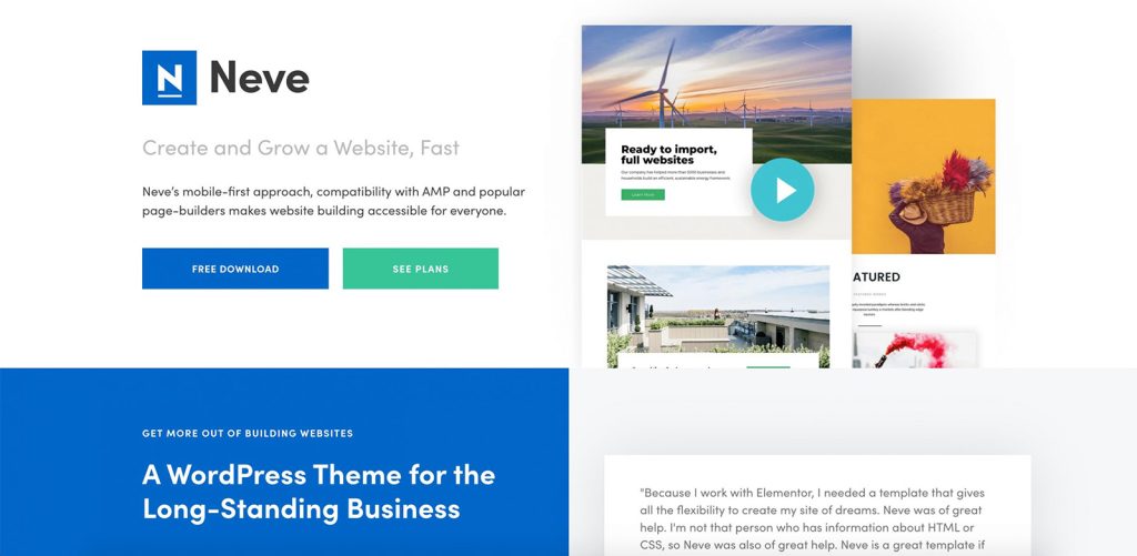 Illustration of Neve, one of the free multipurpose WordPress themes that provides a variety of available layouts.
