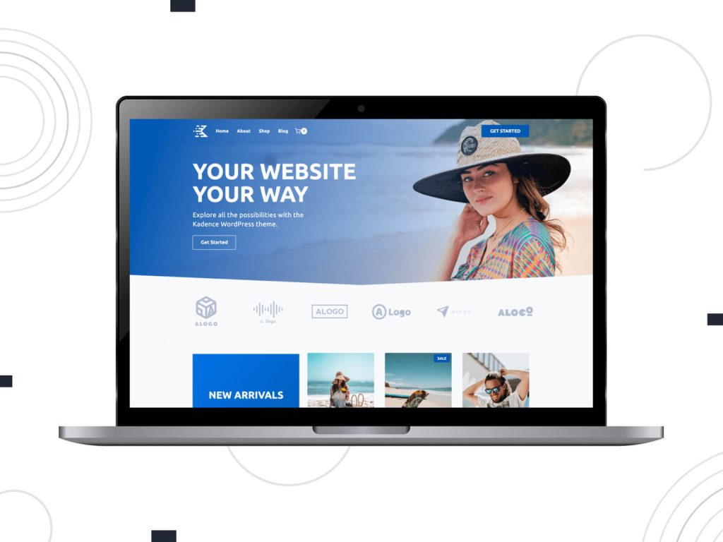Screenshot of Kadence - luminous, calm, leading WordPress multipurpose theme with drag-and-drop page builder for effortless site customization in cadet blue, sienna, and steel blue color range.