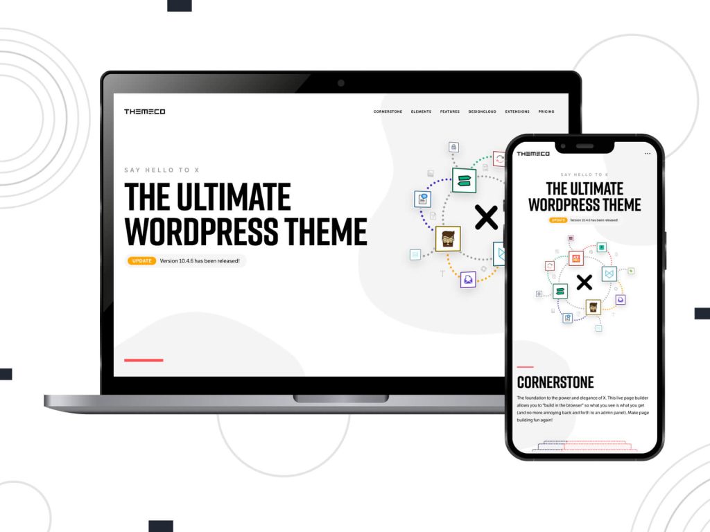 Snapshot of X - bright, crisp, WordPress multipurpose theme celebrated for unparalleled versatility, suitable for every website type in goldenrod, medium sea green, and indian red color palette.