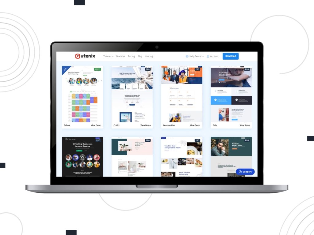 Picture of Gutenix - light, cool, WordPress multipurpose theme with advanced SEO features for superior website visibility in peru, corn flowerblue, and dim gray color range.