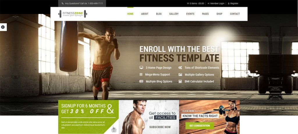 Portrait of Fitness Zone, one of the best fitness WordPress themes with integrated Google Maps & Google Fonts.