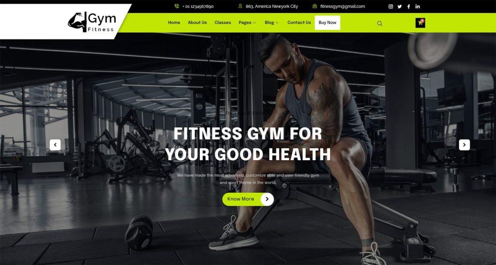 Image of Fitness Elementor, one of the best fitness WordPress themes with eCommerce-friendly pages.