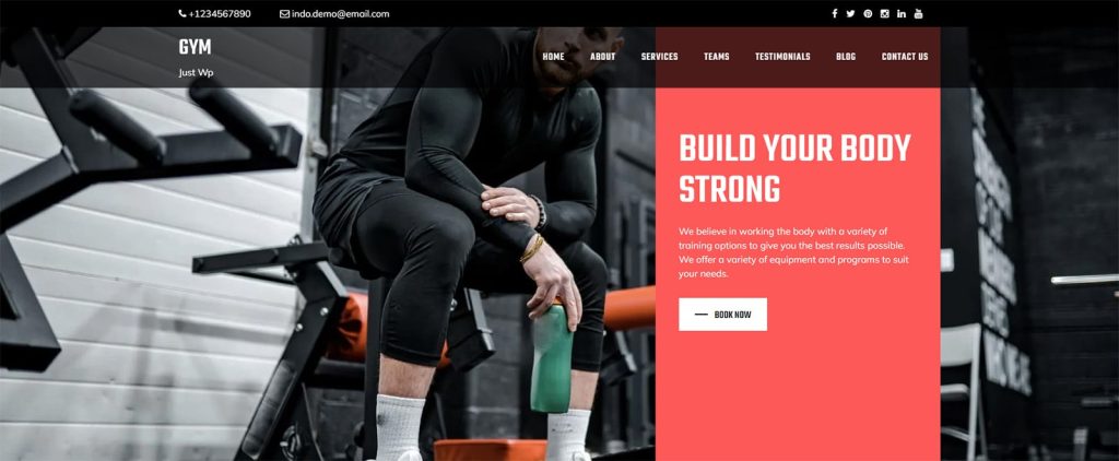 Illustration of Bootstrap Fitness, one of the WordPress themes for gyms and fitness with the built-in class schedule.