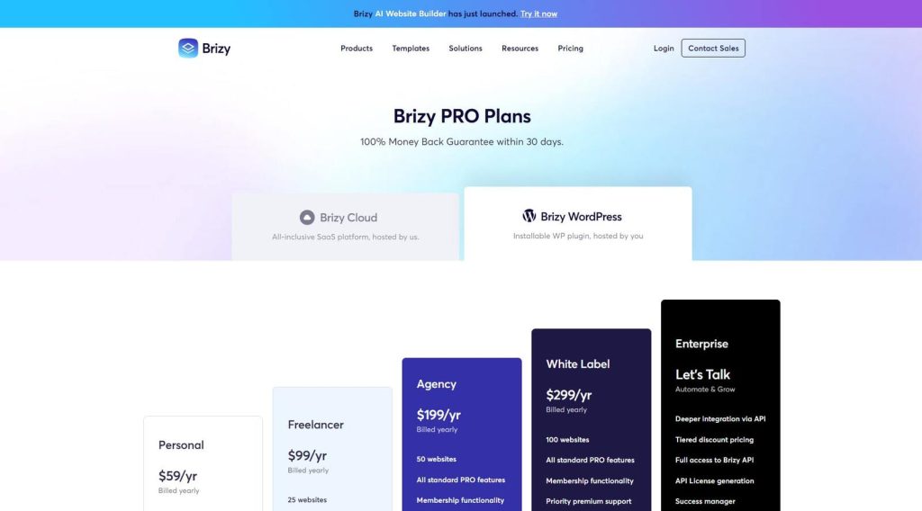 Photograph of Brizy website builder pricing plans.