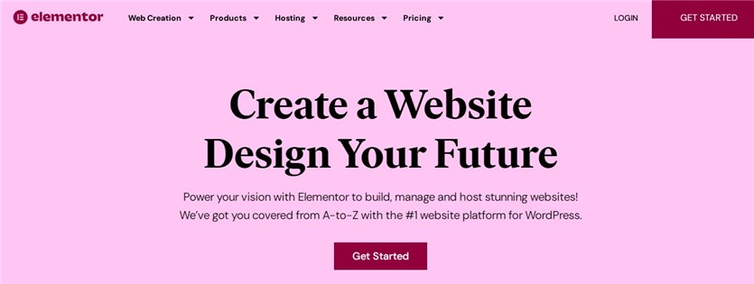 Screenshot of the Elementor Pro homepage in pink and black colors.
