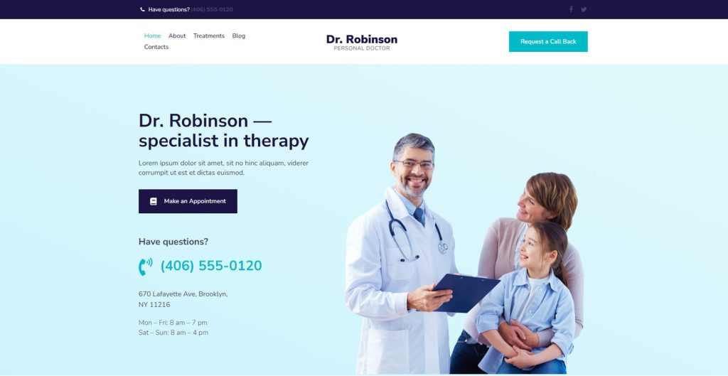 Picture of Robinson, one of the therapist website examples and WordPress themes with a fully customizable navigation.