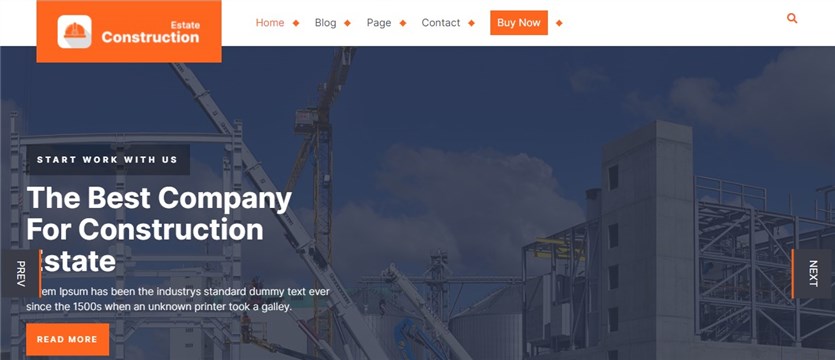 Screenshot of the construction blocks demo page in orange, white and blue colors.