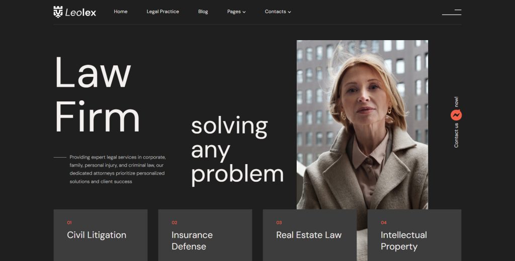 Photograph of Leolex, one of lawyer WordPress themes with diverse integrated features.