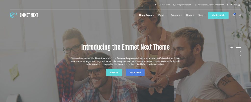 Visual of Emmet Next, a responsive & modern web design solution with several custom shortcodes.