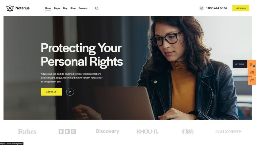 Portrait of Notarius, one of lawyer WordPress themes with multiple ready-made homepage demos.