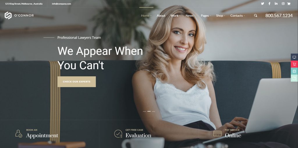 Photograph of Oconnor, an attorney website template with WPBakery builder support.